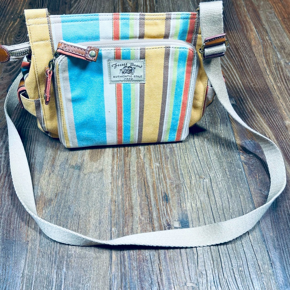 Fossil Stripe Canvas Purse Crossbody